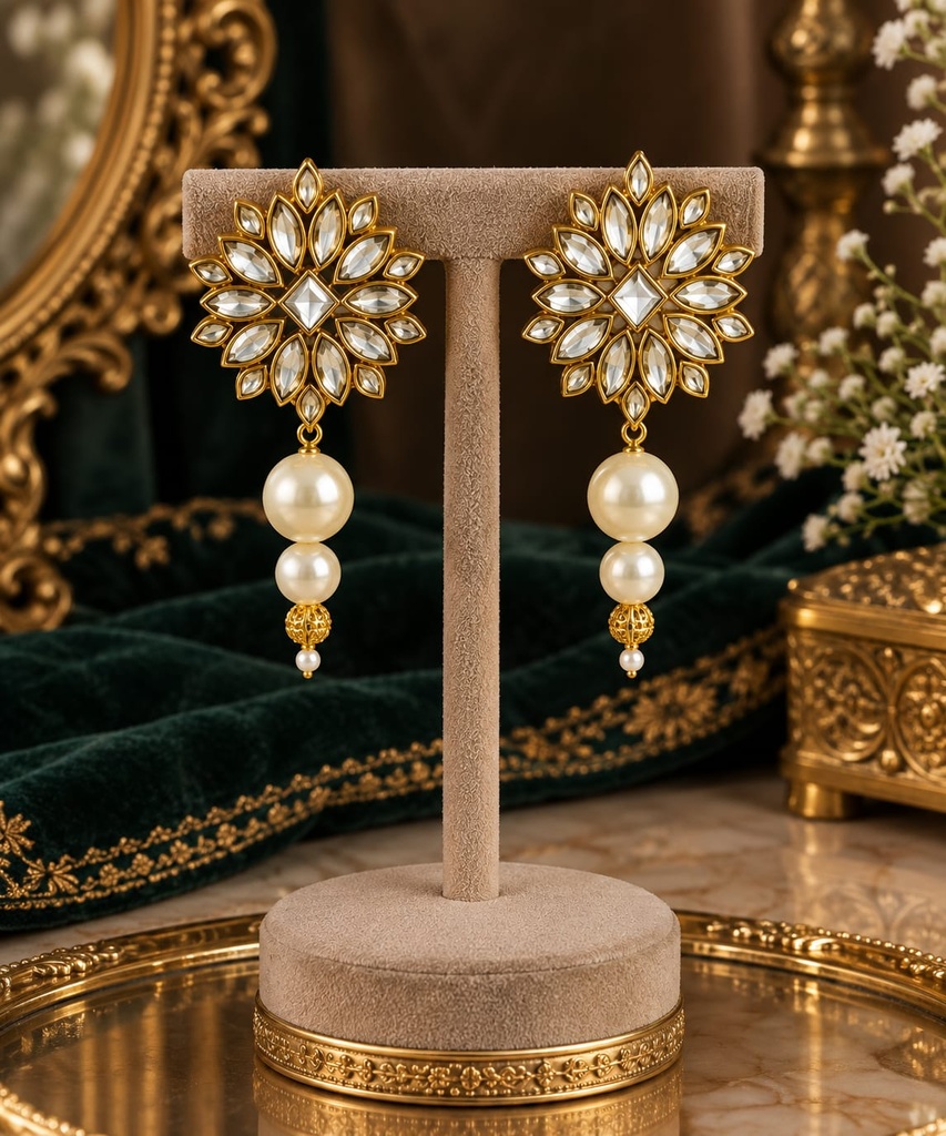 Royal Kundan Pearl Bloom Dangler