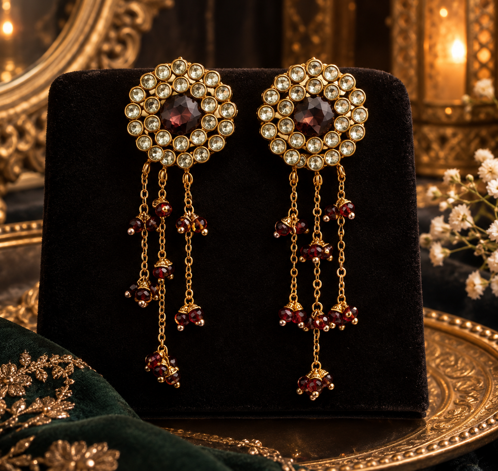 Royal Garnet Cascade Hand-Made Earrings
