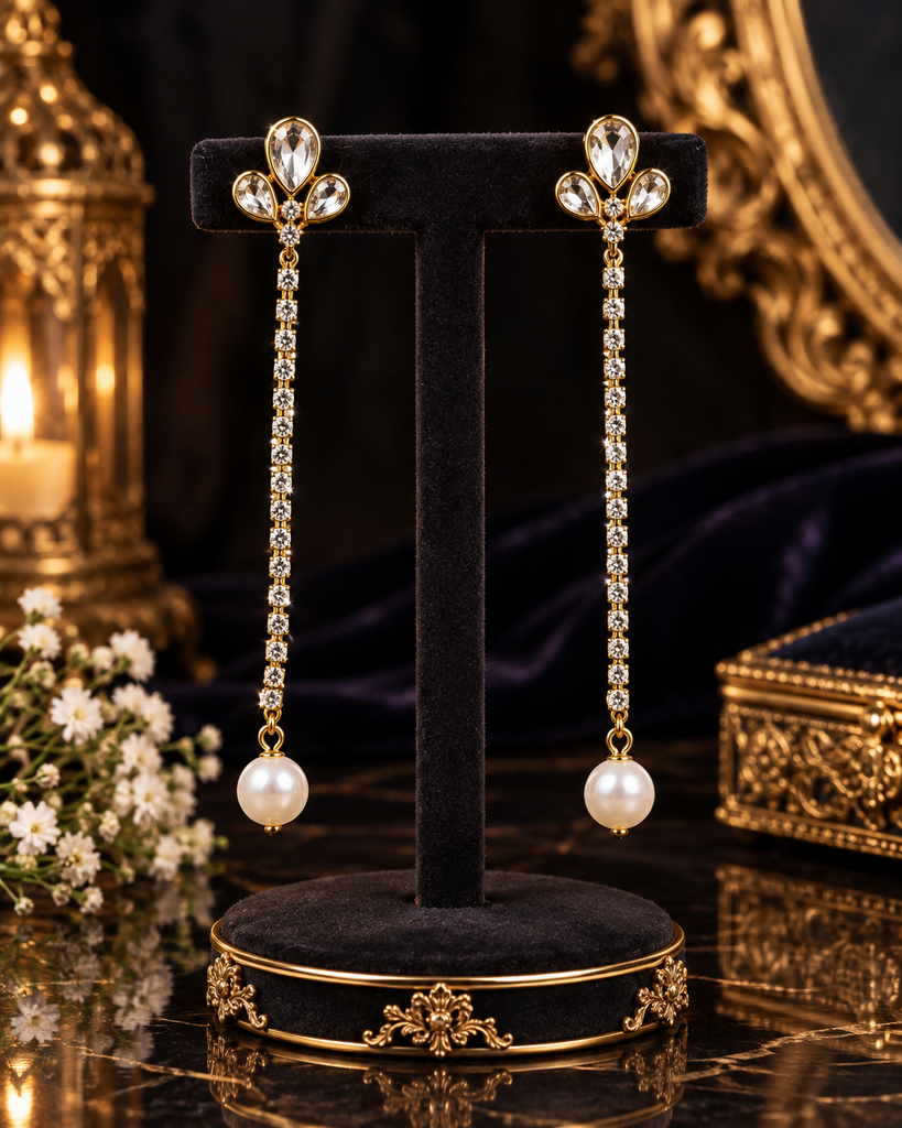 Regal Fleur Pearl Drop Earrings