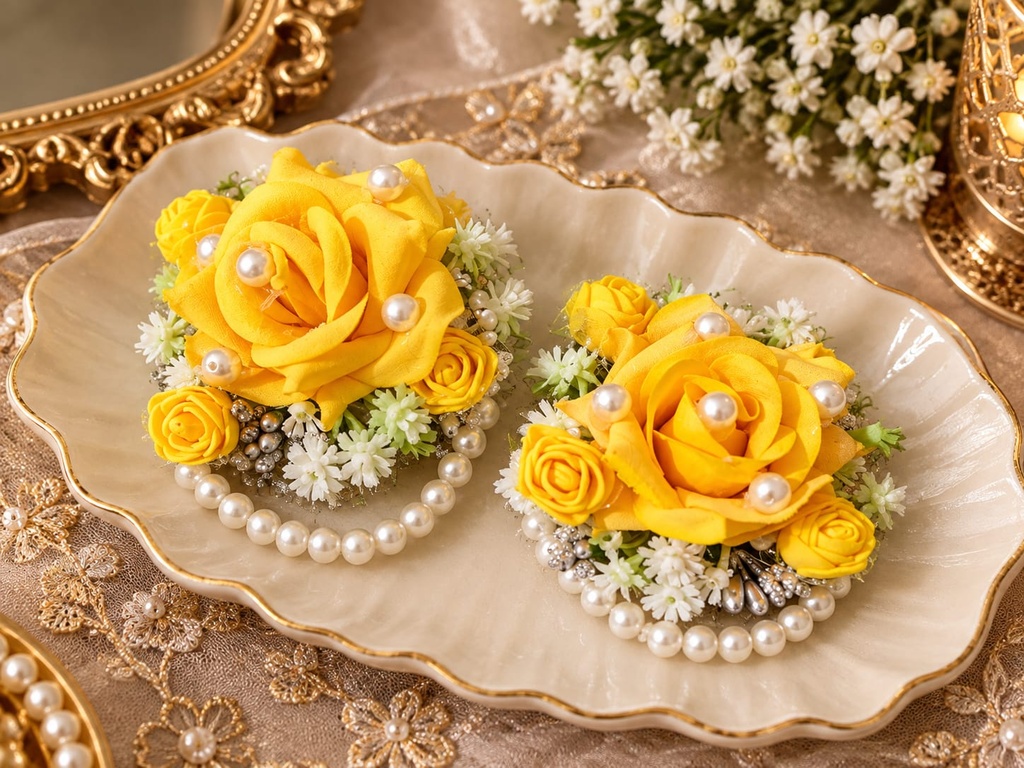 Golden Rose Pearl Gajra Set