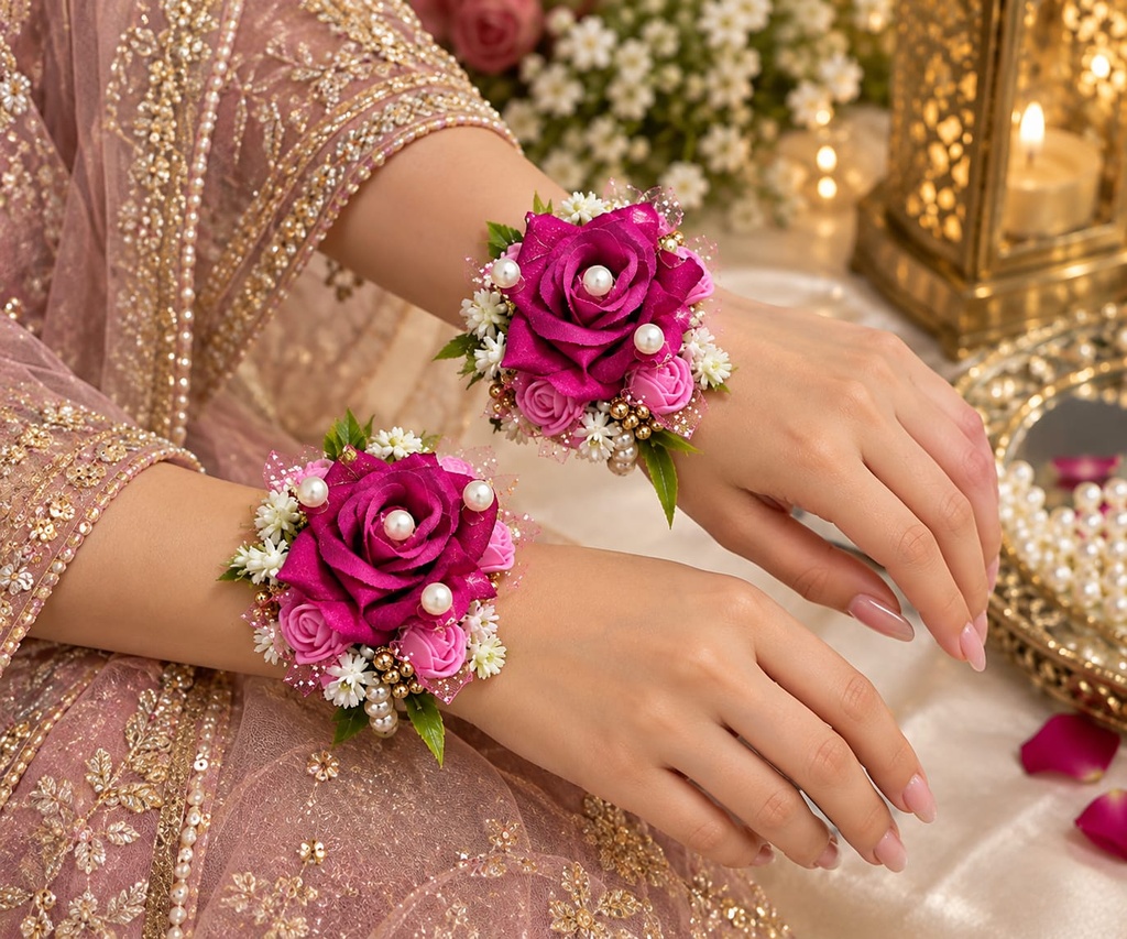 Royal Rosé Pearl Floral Wrist Gajra