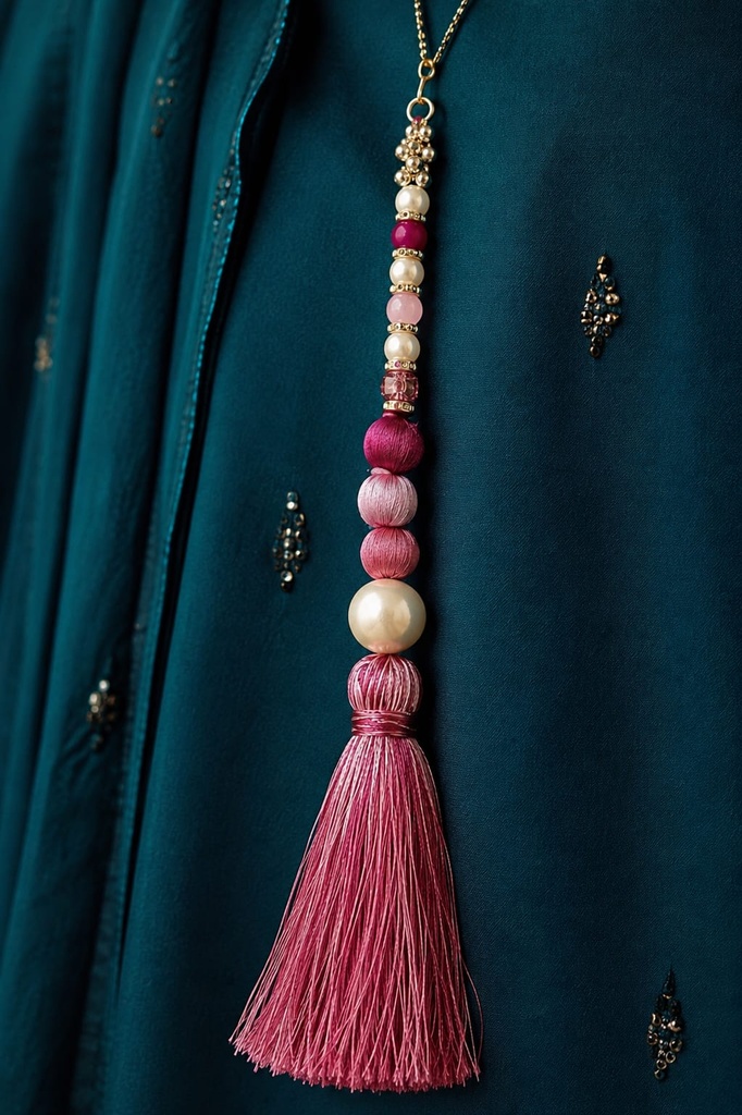 Rose Quartz Silk Thread Statement Drop