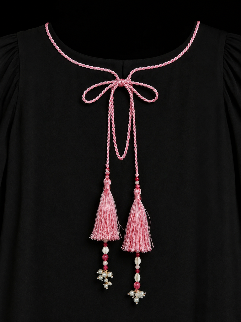 Pink Silk Thread Tassel Latkan with Pearl Accents and Braided Dori