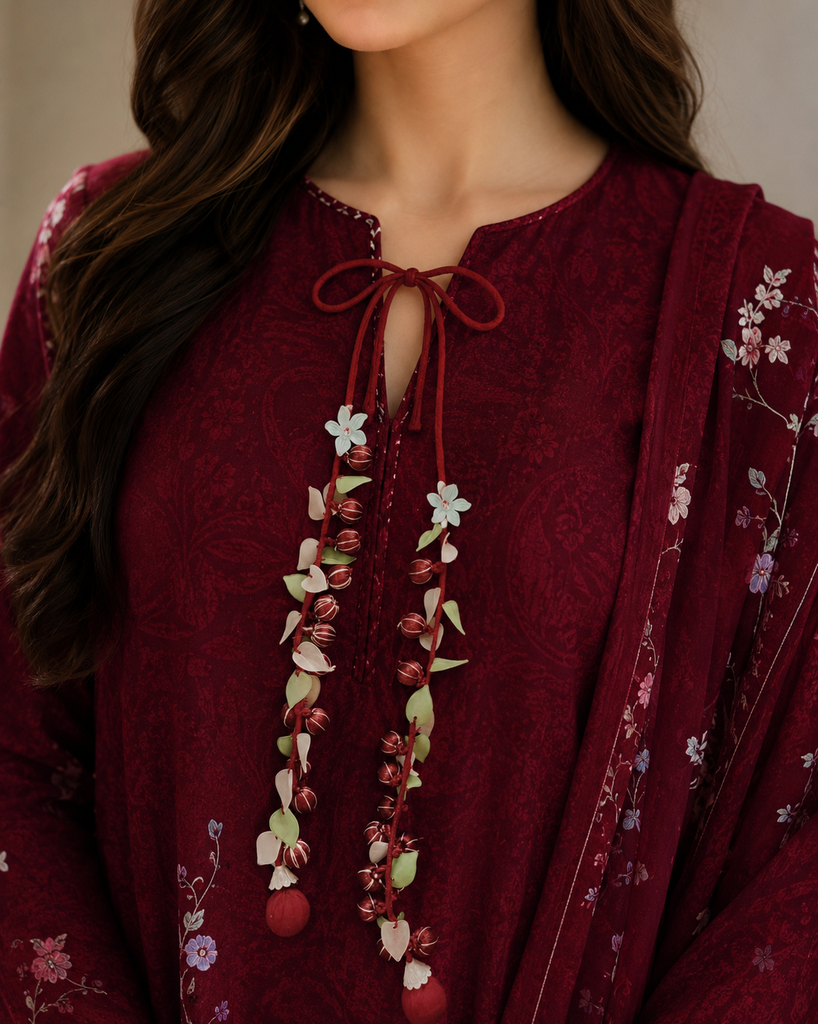 Floral Neckline Tassel Dori