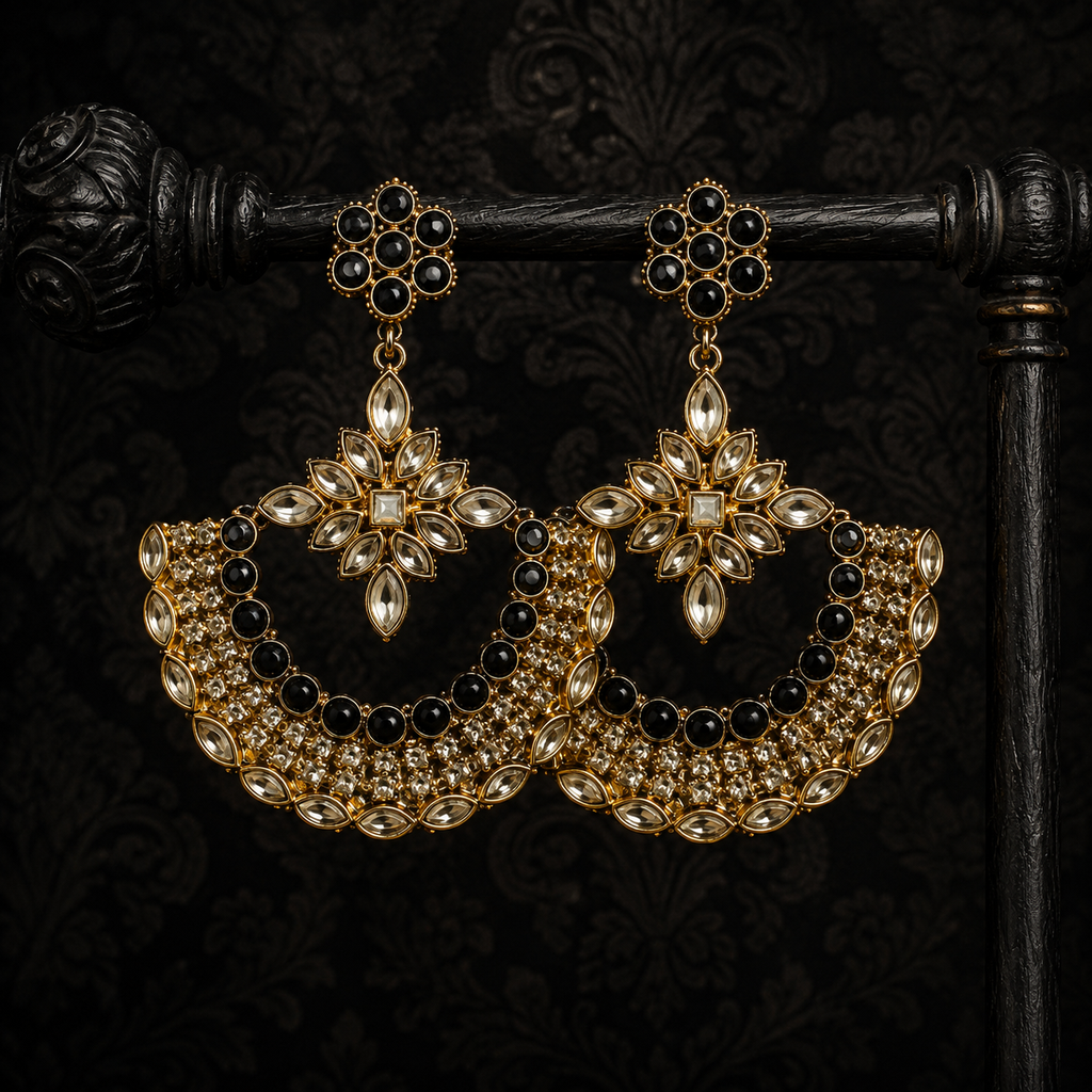Black Kundan Chandbali Earrings