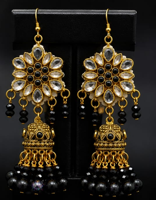 The Midnight Shahi Blossom Jhumka