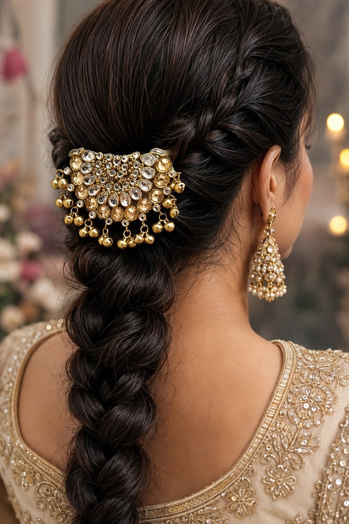 Royal Kundan Ghungroo Braid Ornament