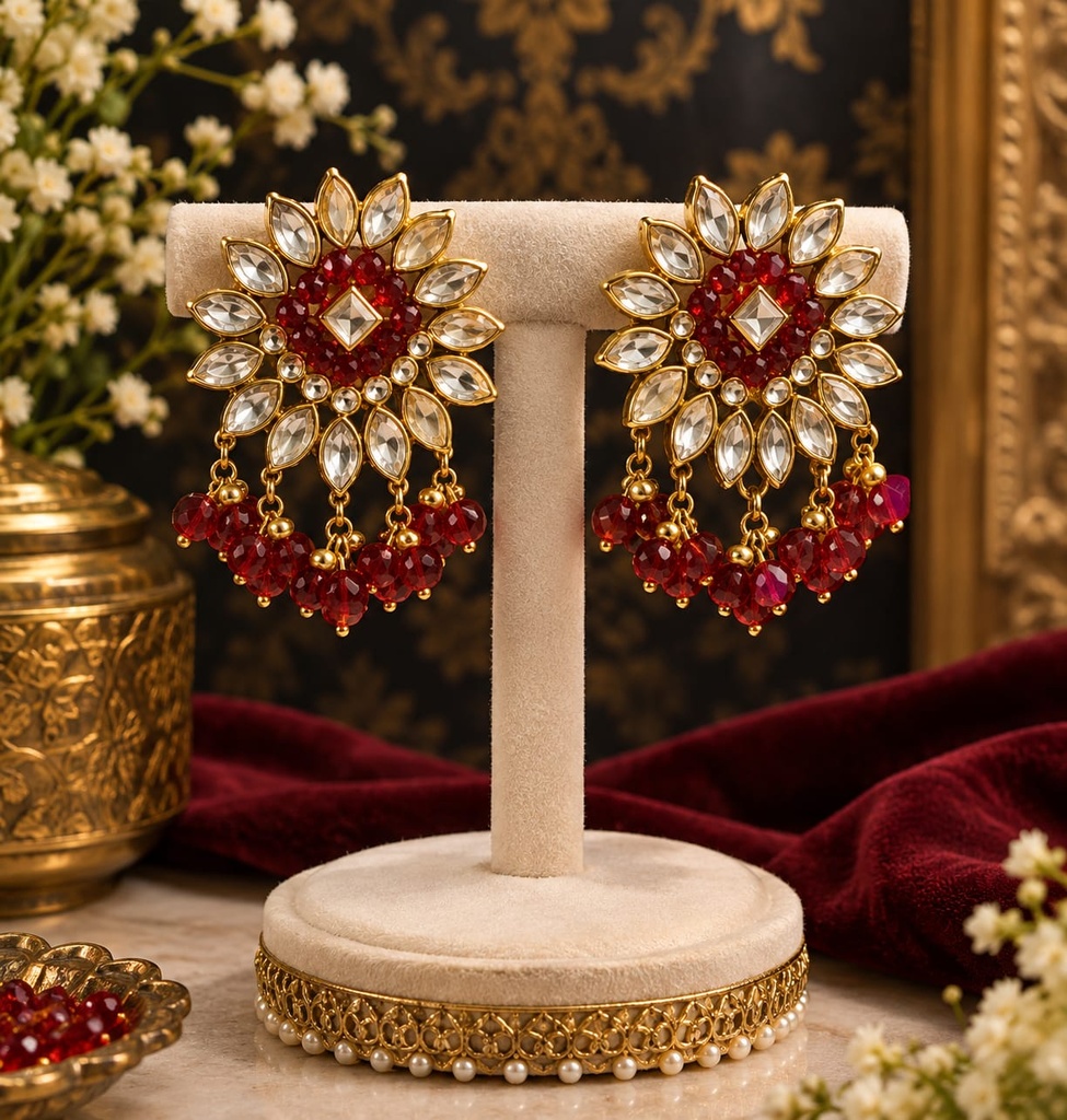 Royal Ruby & Crystal Floral Chandelier Earrings