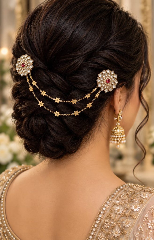 Royal Ruby Kundan Star-Chain Bridal Hair Jewellery