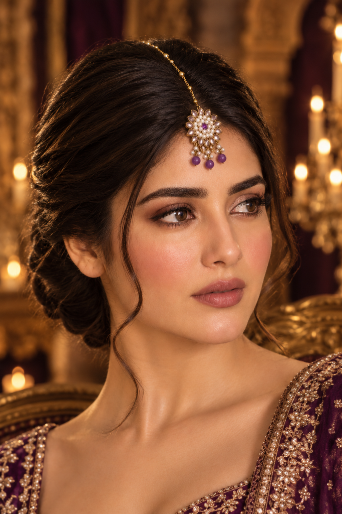 Amethyst Pearl Blossom Maang Tikka