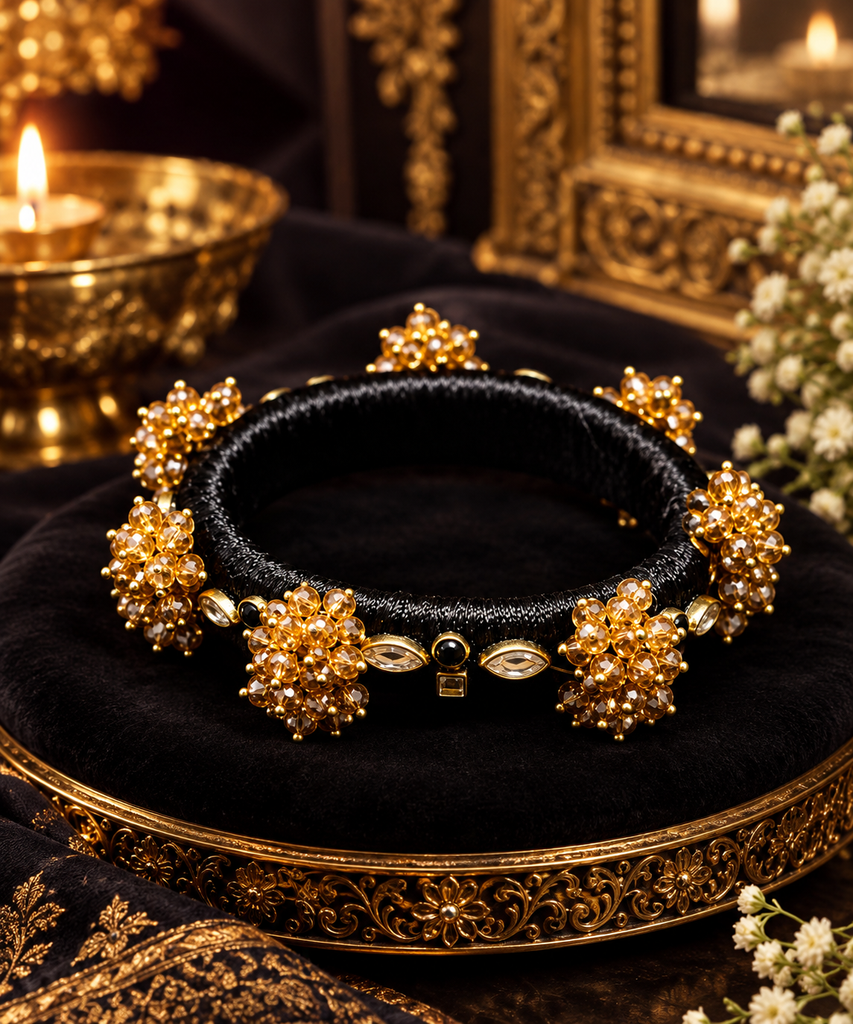 Royal Black & Gold Floral Hair Ornament